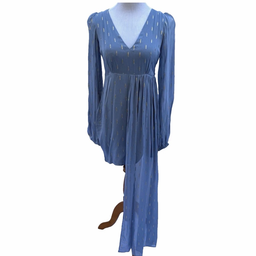 HoliChic by Megha Rao Mini Dress Small periwinkle blue Thread Gold Emdriodery